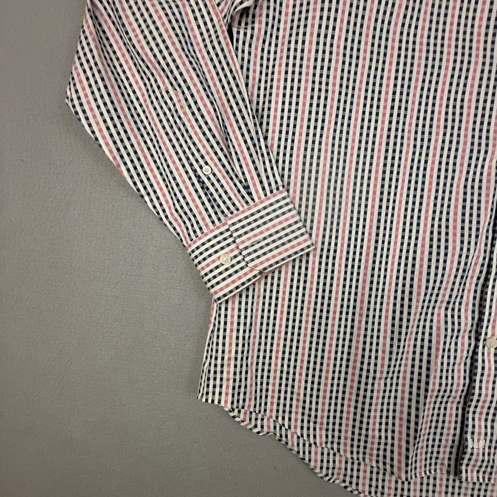Johnston & Murphy Shirt Tailored Fit Plaid Stripe Button Down Shirt Men's XL - Picture 4 of 10